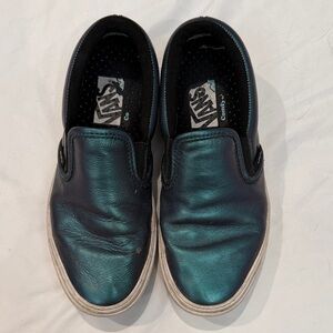 Vans Slip-On Leather Sneakers — Teal/Black Iridescent